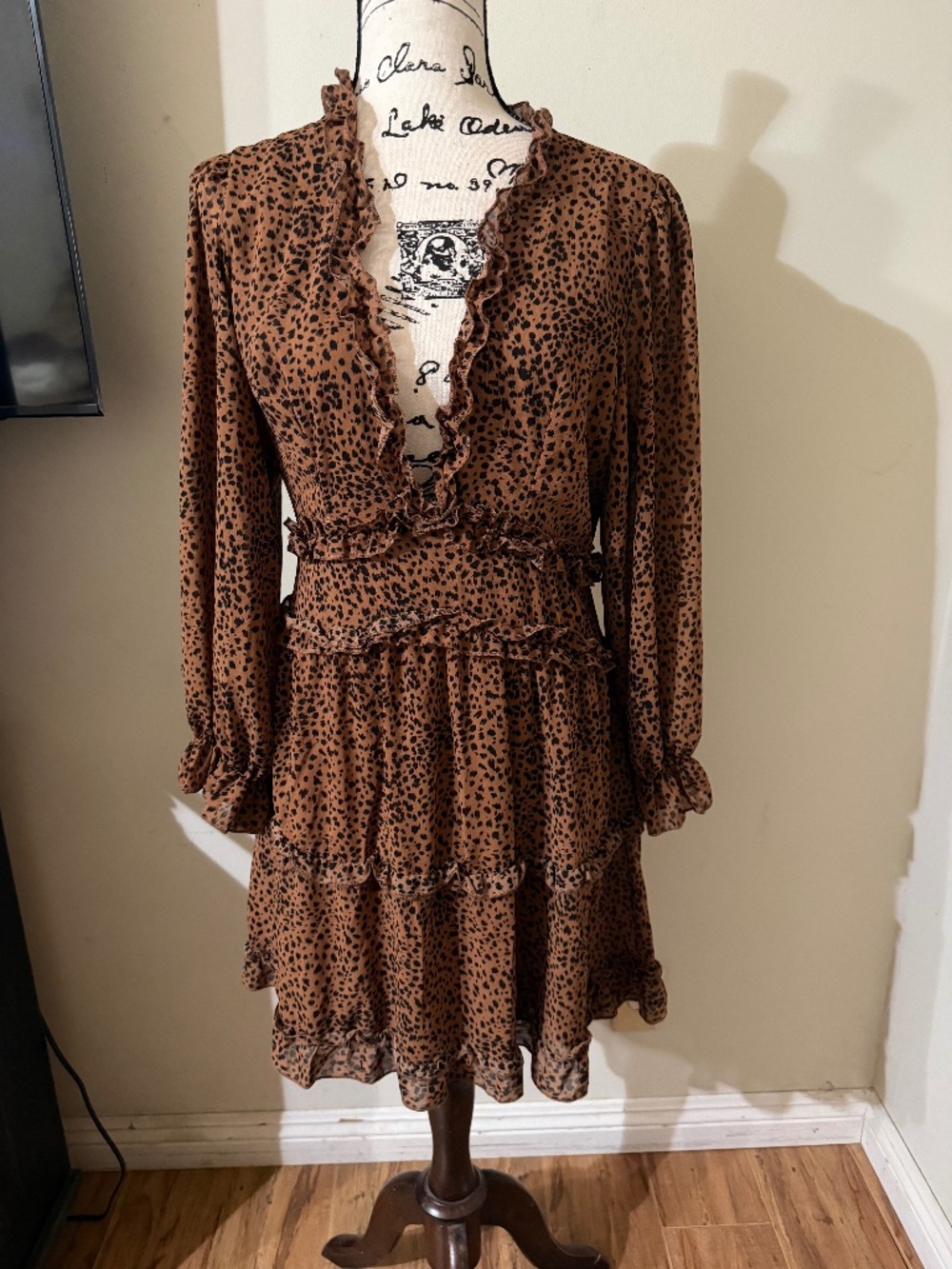 Leopard Print Ruffle Mini Dress - Picture 1 of 6